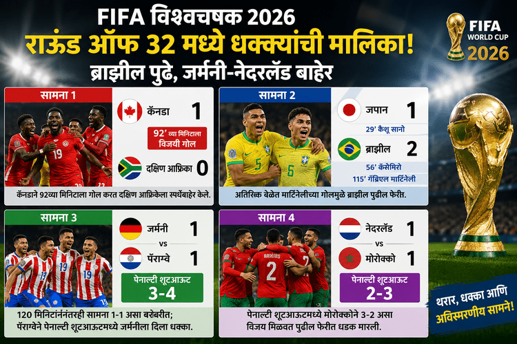 FIFA World Cup 2026: राउंड ऑफ 32 मध्ये धक्क्यांची मालिका; ब्राझील पुढे, जर्मनी-नेदरलॅंड बाहेर